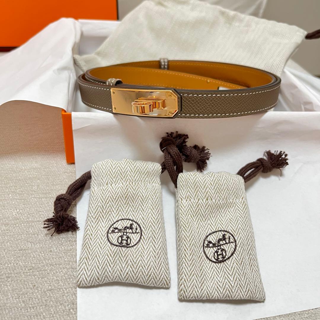 エルメス　ケリーベルト　エトゥープ　ピンクゴールド金具