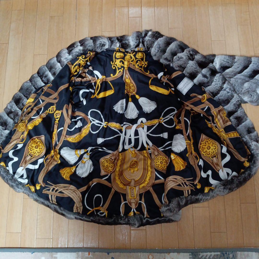 チンチラグレー毛皮コート ストライプ柄 バルーンスリーブ