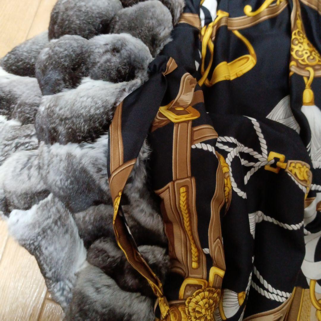 チンチラグレー毛皮コート ストライプ柄 バルーンスリーブ