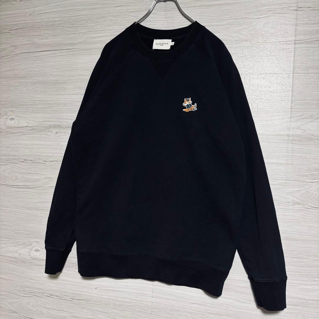 【人気デザイン】メゾンキツネ　スウェット　XLサイズ　ワンポイント刺繍ロゴ