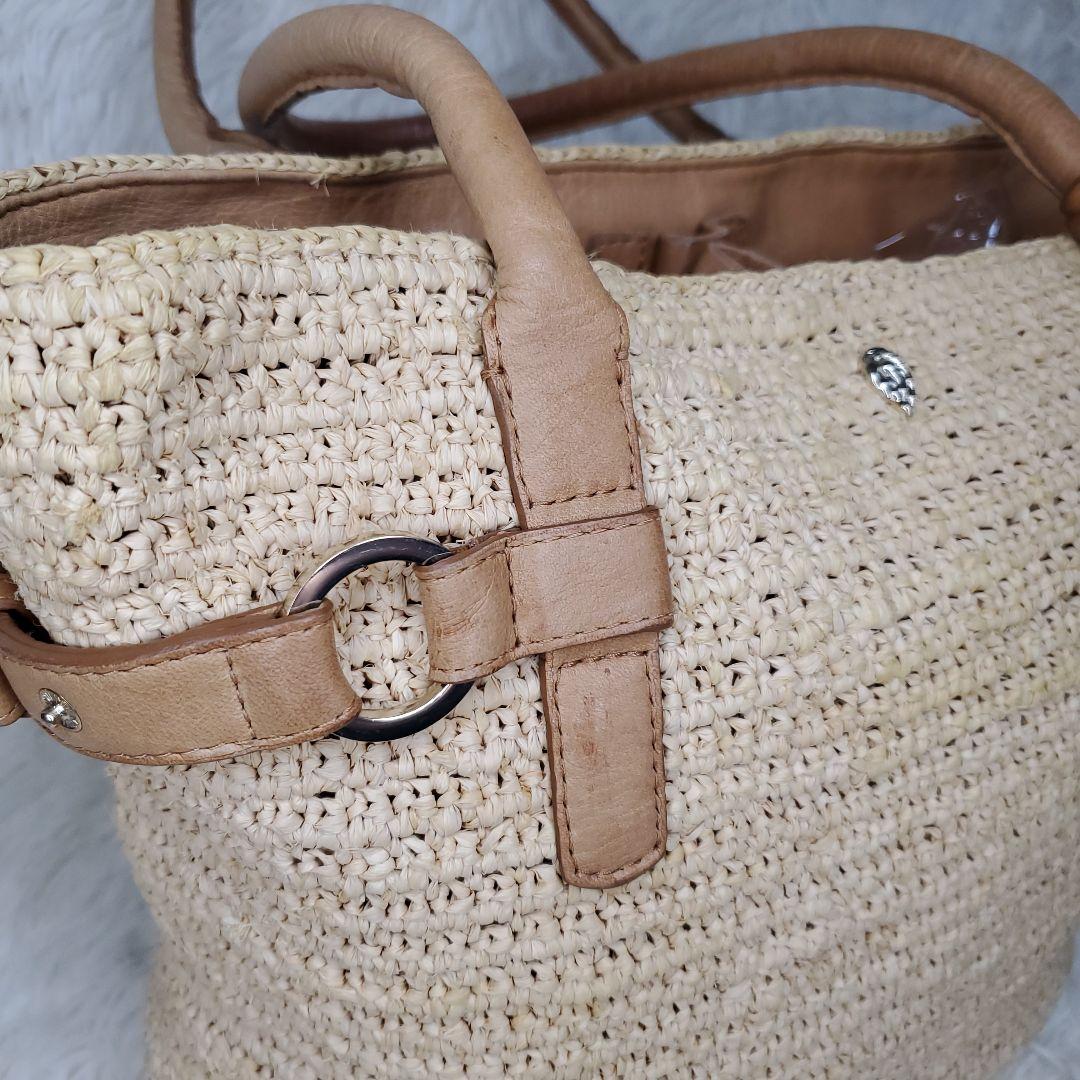 【美品】ヘレンカミンスキー ラフィア×レザー トートバッグ ベージュ