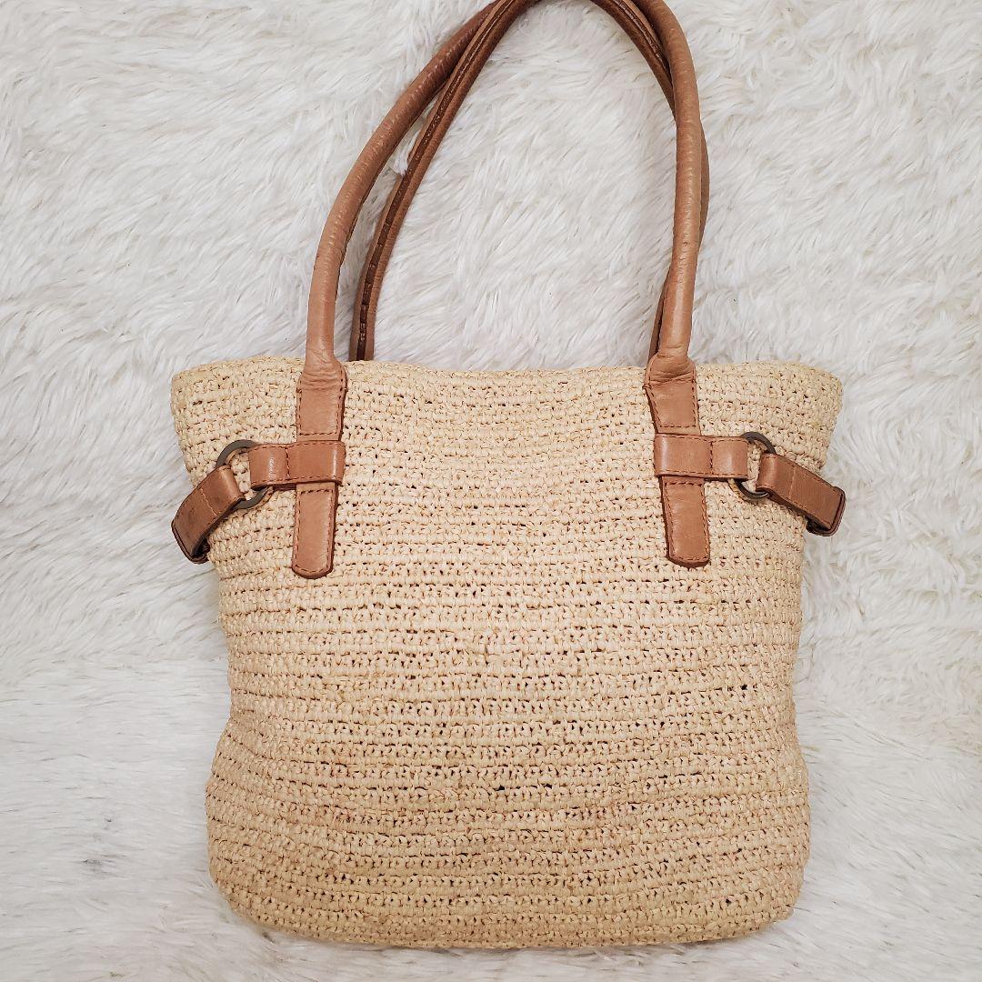 【美品】ヘレンカミンスキー ラフィア×レザー トートバッグ ベージュ