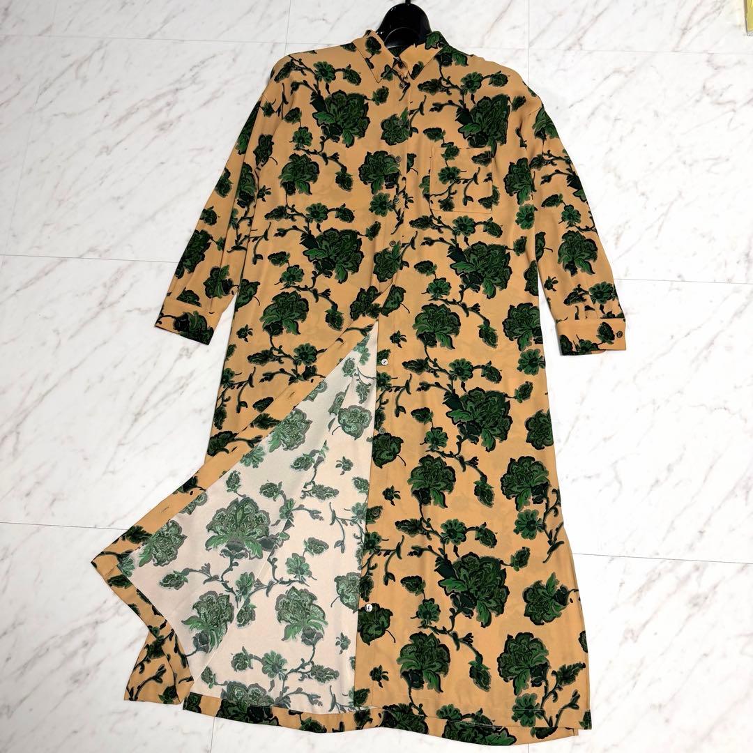 完売品 グレースクラス 2WAY フラワー プリント ロング シャツ ワンピース