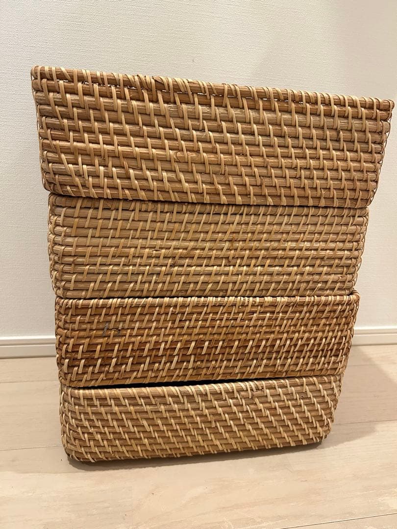無印 MUJI 重なるラタン長方形バスケット特大2個 中1個　小4個セット