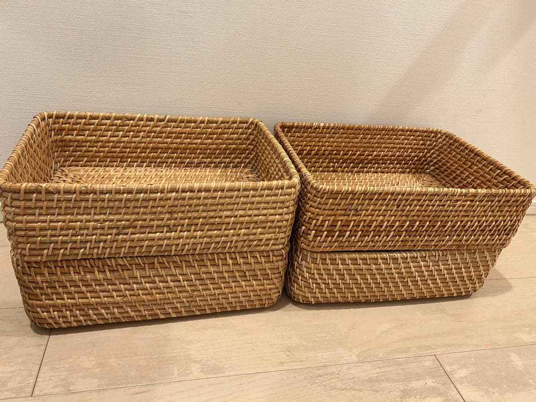 無印 MUJI 重なるラタン長方形バスケット特大2個 中1個　小4個セット