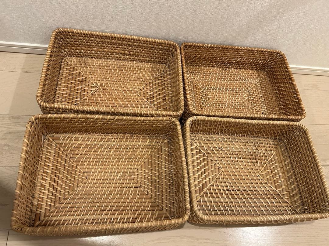 無印 MUJI 重なるラタン長方形バスケット特大2個 中1個　小4個セット