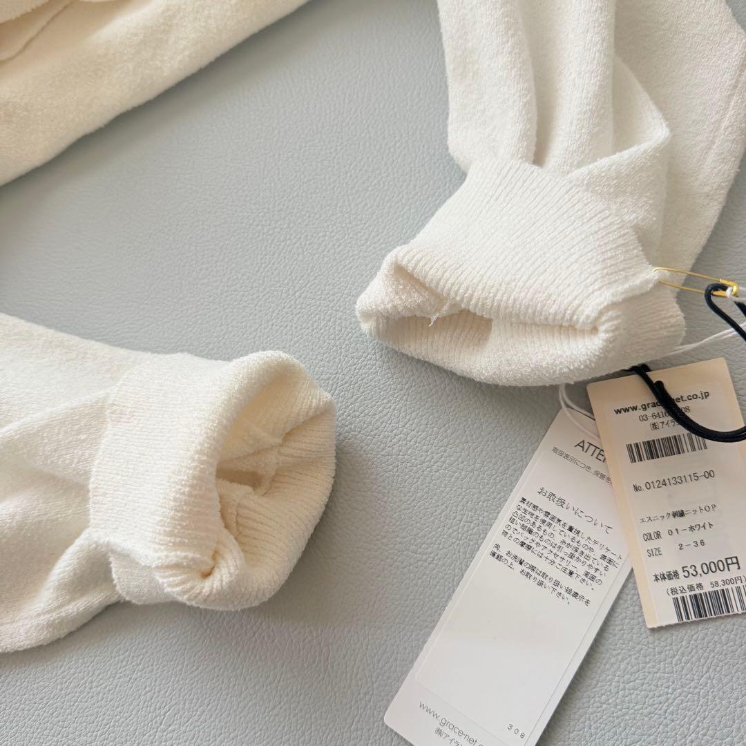 2024 グレースコンチネンタル　エスニック刺繍ニットワンピース