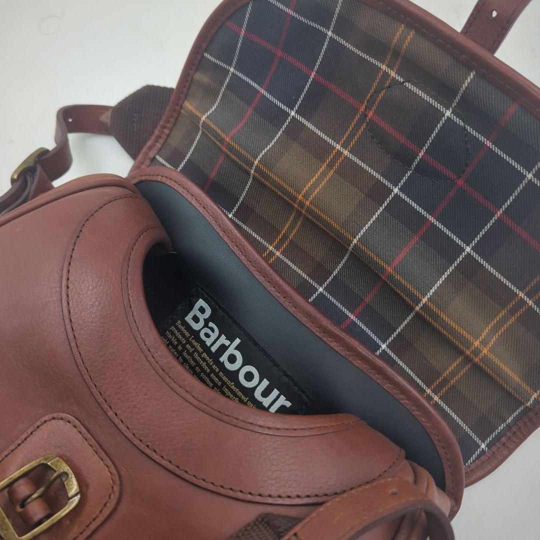美品 Barbour バブアー カートリッジ ショルダーバッグ ブラウン レザー