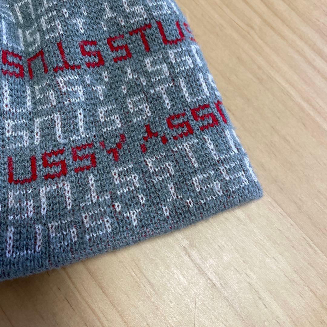 [美品]90s STUSSY モノグラムビーニー ニット帽 アメリカ製 gray
