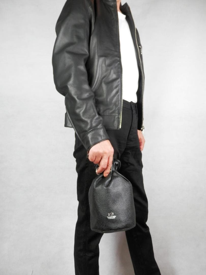 本革巾着バック ブラック メンズ 大人レザーHashimoto 匠の技 日本製