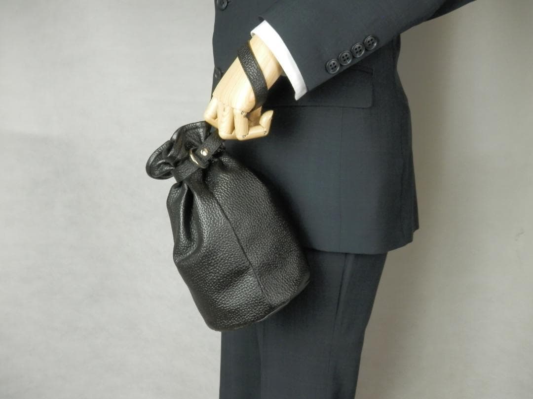 本革巾着バック ブラック メンズ 大人レザーHashimoto 匠の技 日本製