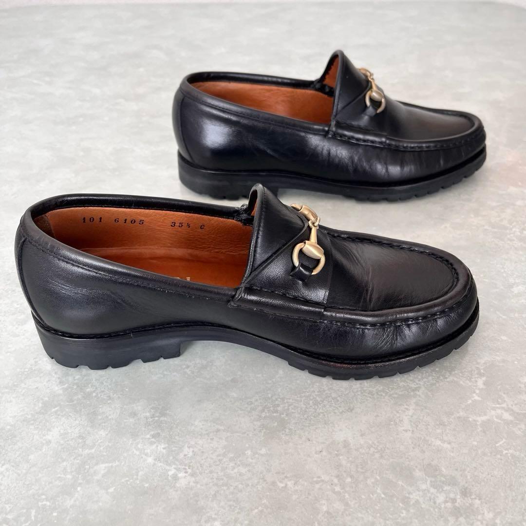 美品✨GUCCI グッチ ラグソール ホースビット ローファー 黒　22.5㎝