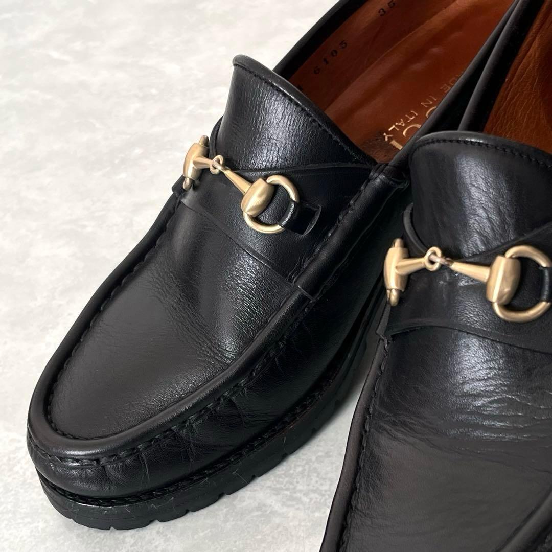 美品✨GUCCI グッチ ラグソール ホースビット ローファー 黒　22.5㎝