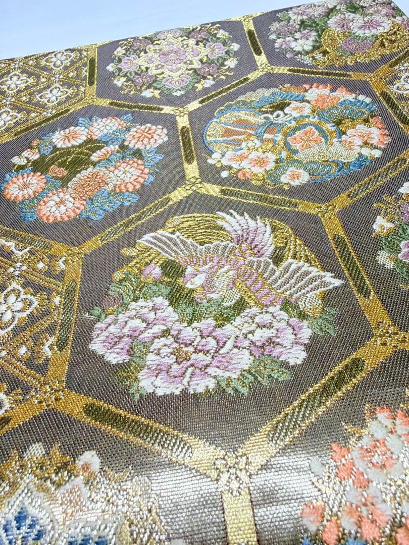 高級 袋帯 正絹 六通柄 ゴールド 金糸 フォーマル 訪問着 留袖 色無地