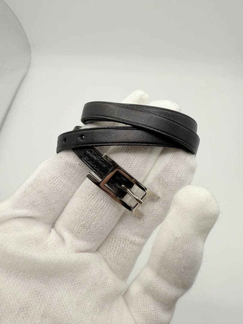 HERMES アピブレスレット アピ3 バングル 黒 シルバー金具 □D刻印