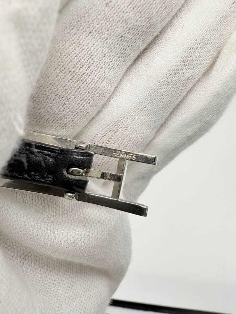 HERMES アピブレスレット アピ3 バングル 黒 シルバー金具 □D刻印