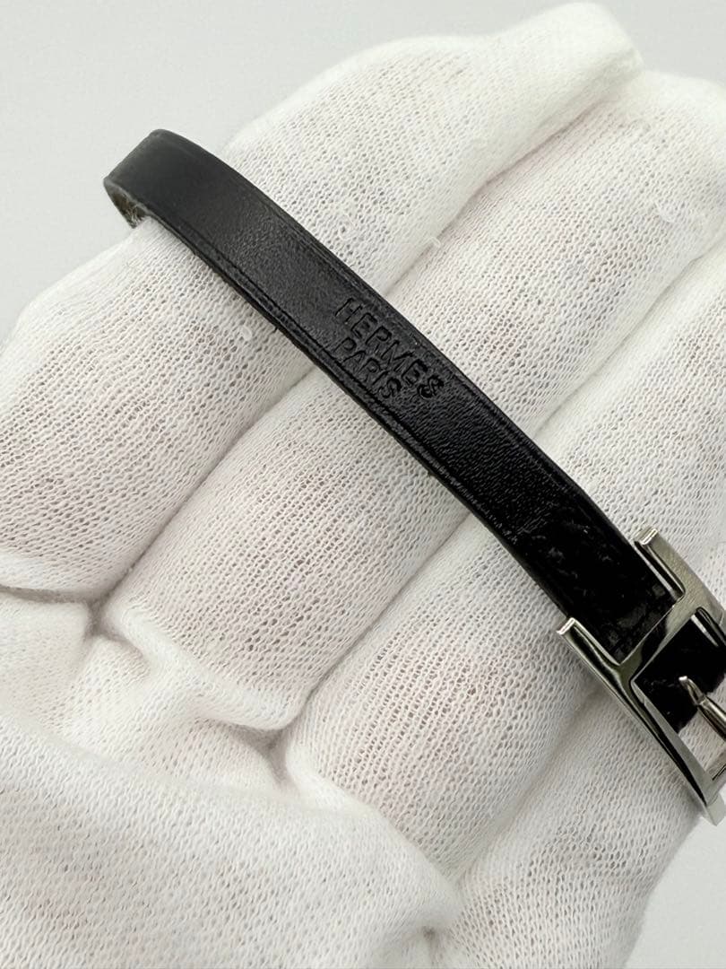 HERMES アピブレスレット アピ3 バングル 黒 シルバー金具 □D刻印