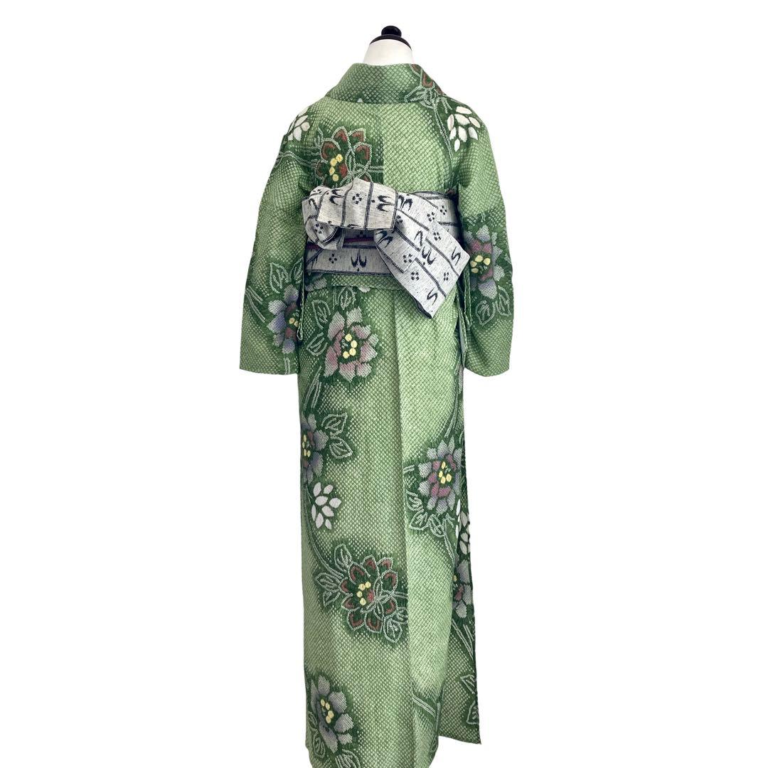 グリーン　身丈158 有松絞り 絞り染め　絞り浴衣　 浴衣　NO44