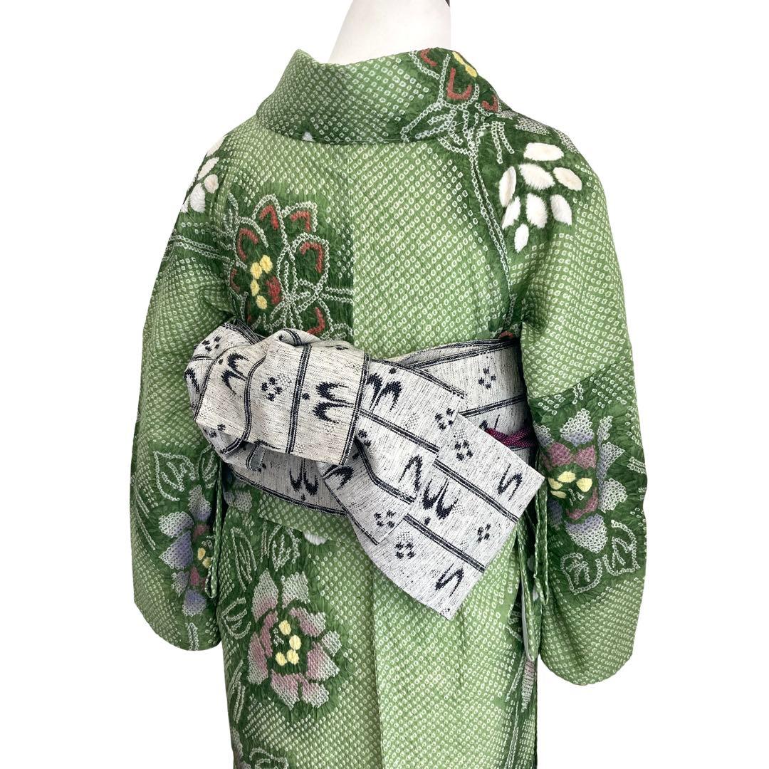 グリーン　身丈158 有松絞り 絞り染め　絞り浴衣　 浴衣　NO44