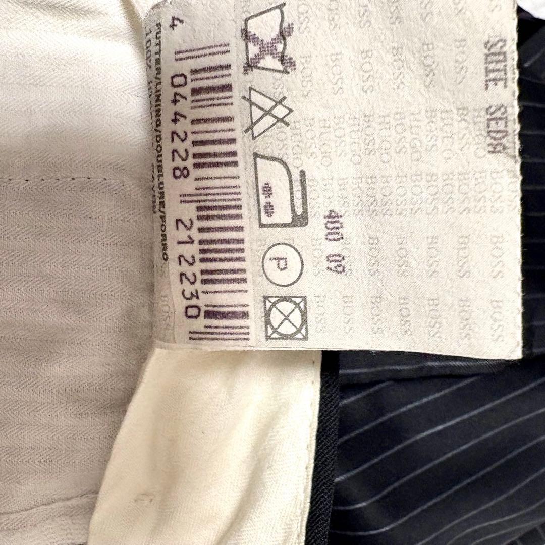 【極美品】ヒューゴボス　スーツ　セットアップ ブラック　ストライプ　シルク混　L