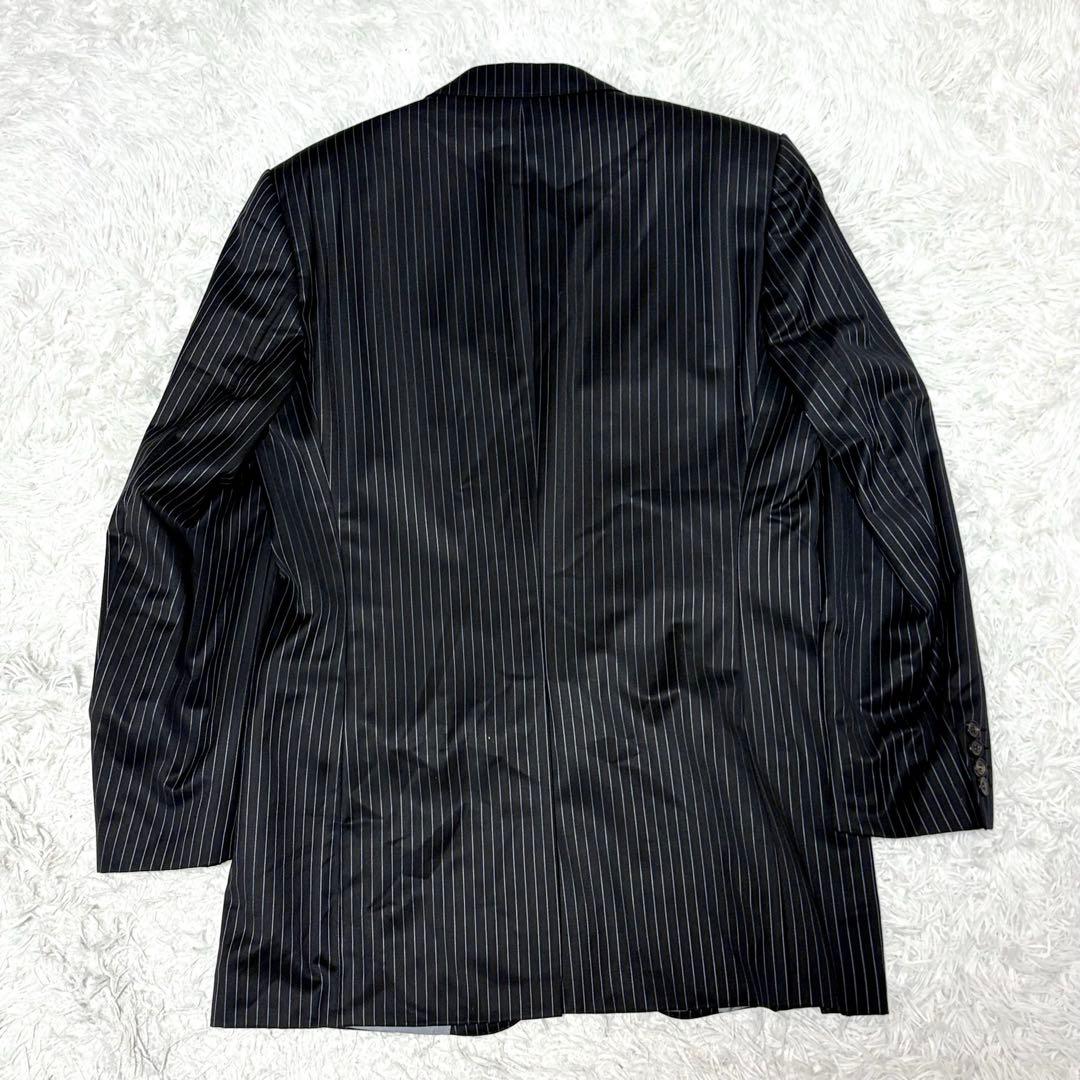 【極美品】ヒューゴボス　スーツ　セットアップ ブラック　ストライプ　シルク混　L