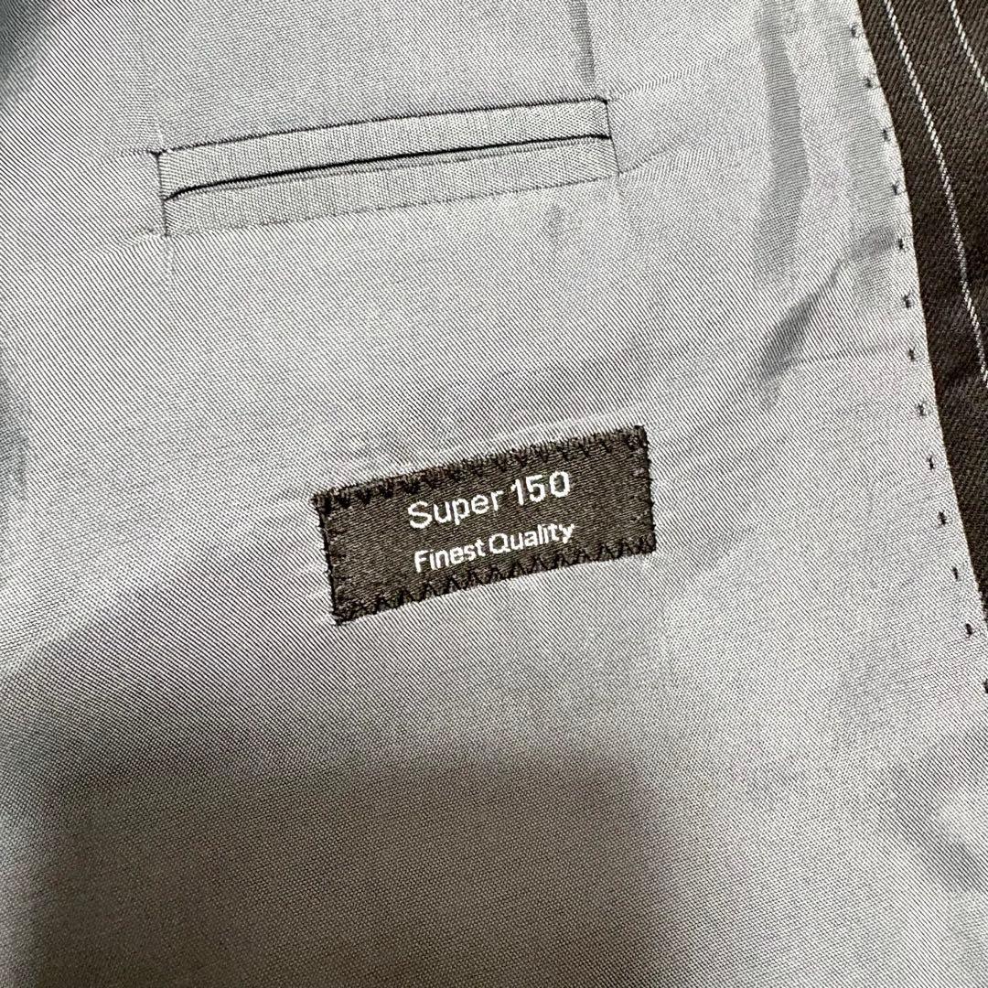 【極美品】ヒューゴボス　スーツ　セットアップ ブラック　ストライプ　シルク混　L