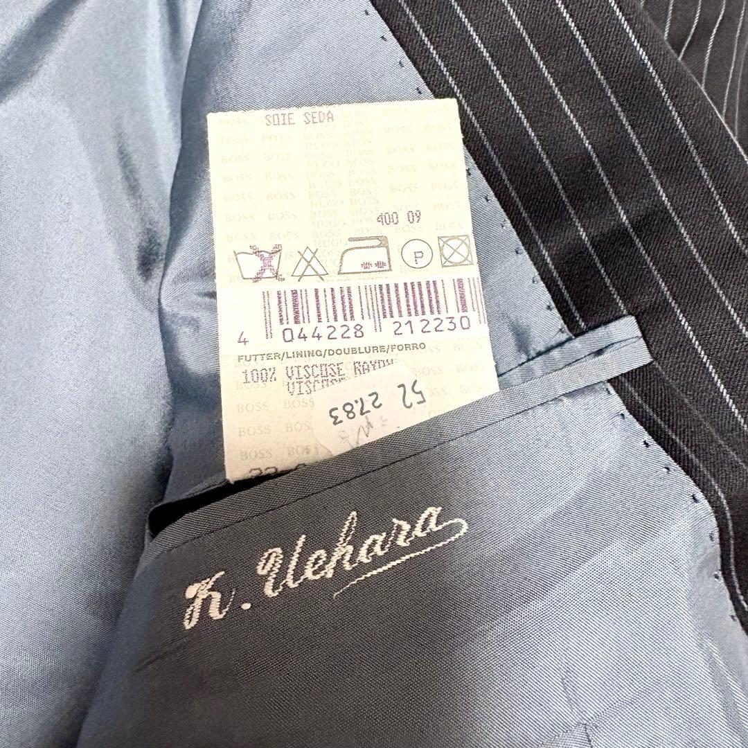 【極美品】ヒューゴボス　スーツ　セットアップ ブラック　ストライプ　シルク混　L