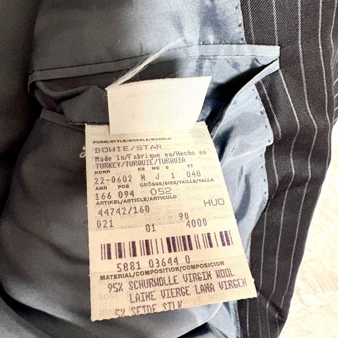 【極美品】ヒューゴボス　スーツ　セットアップ ブラック　ストライプ　シルク混　L