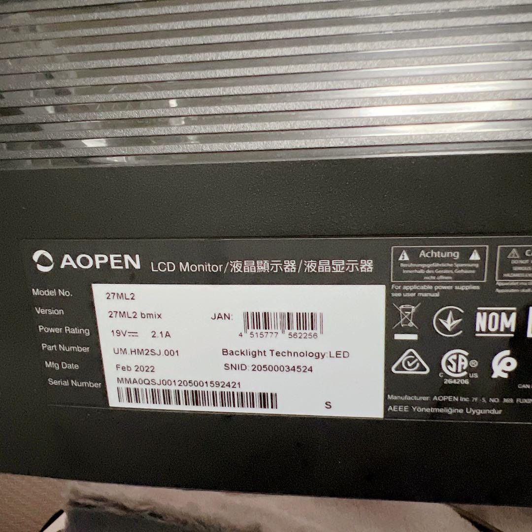 AOPEN 27ML2bmix 27インチ 75HzフルHD ディスプレイ