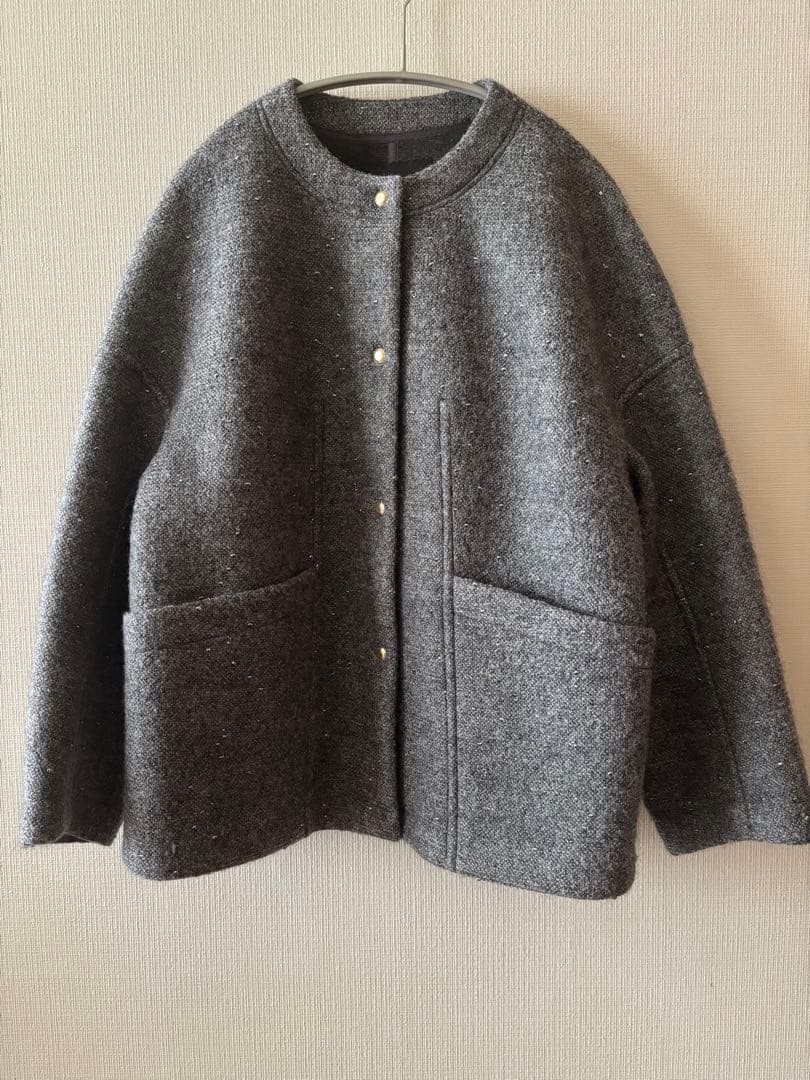 ⭐︎Drawer ラメ　ノーカラージャケット グレー36 カーディガン　ドゥロワー