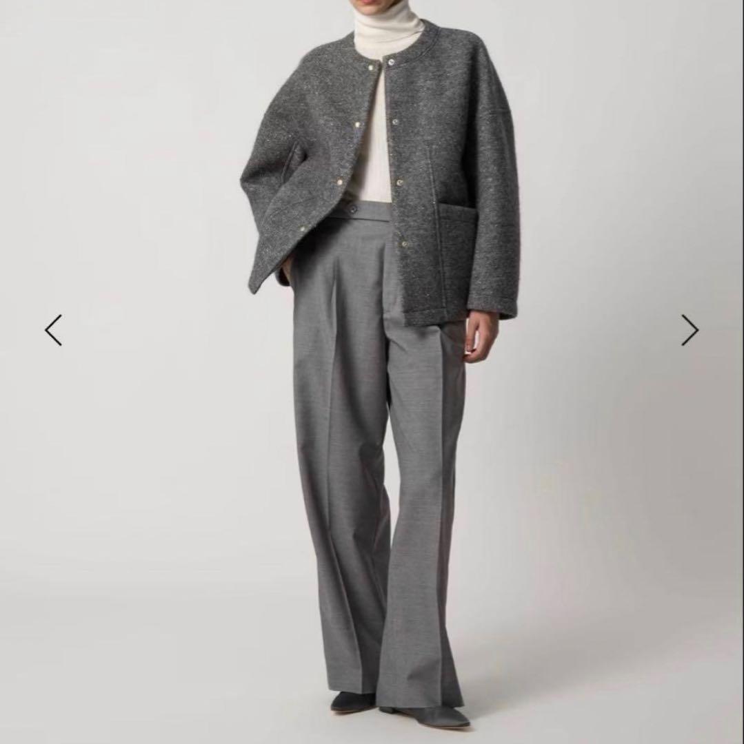 ⭐︎Drawer ラメ　ノーカラージャケット グレー36 カーディガン　ドゥロワー