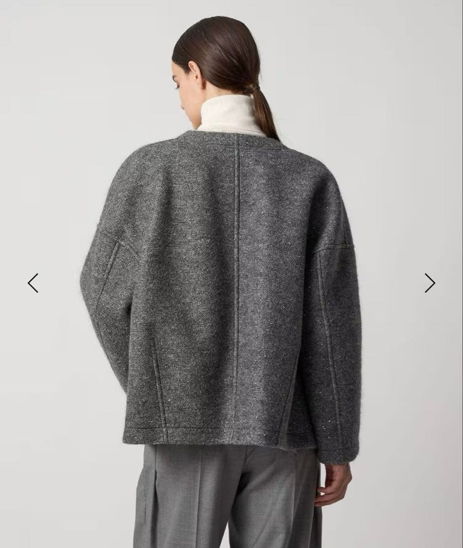 ⭐︎Drawer ラメ　ノーカラージャケット グレー36 カーディガン　ドゥロワー