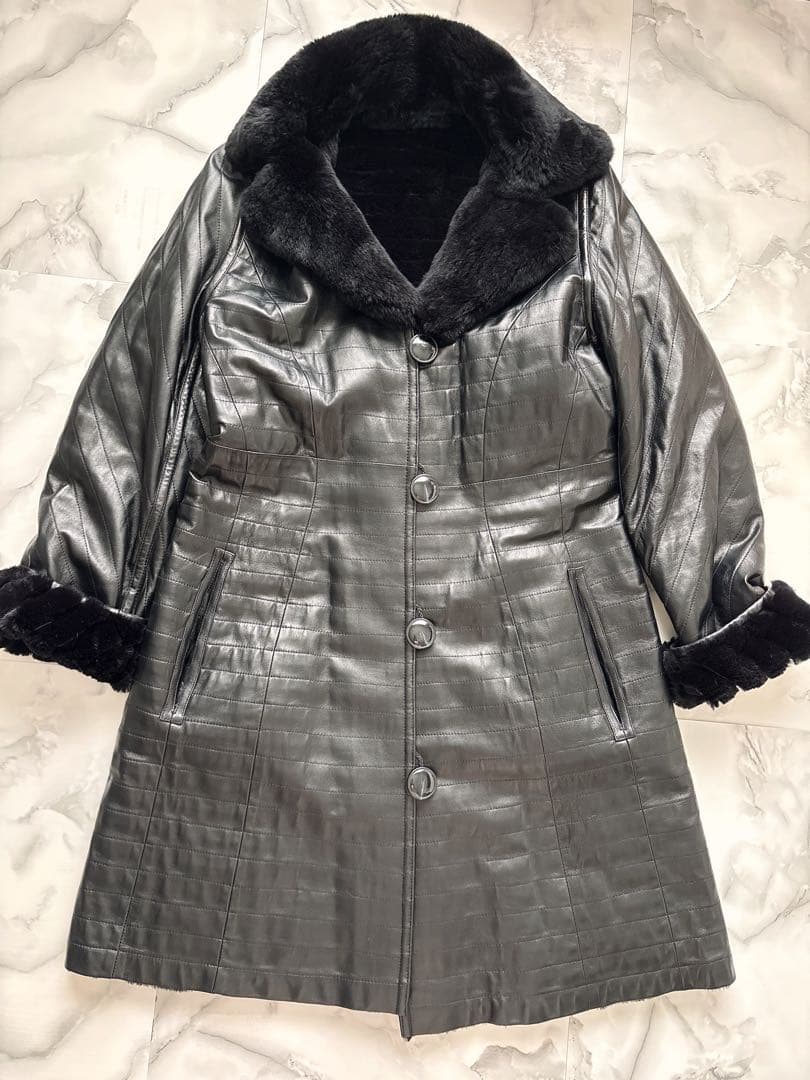 極美品✨三京商会 ラムレザー×レッキスファー リバーシブルコート 42 XL 黒