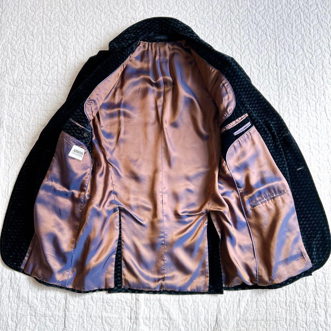 希少✨ アルマーニ テーラードジャケット ベロア ベルベット 格子柄 46