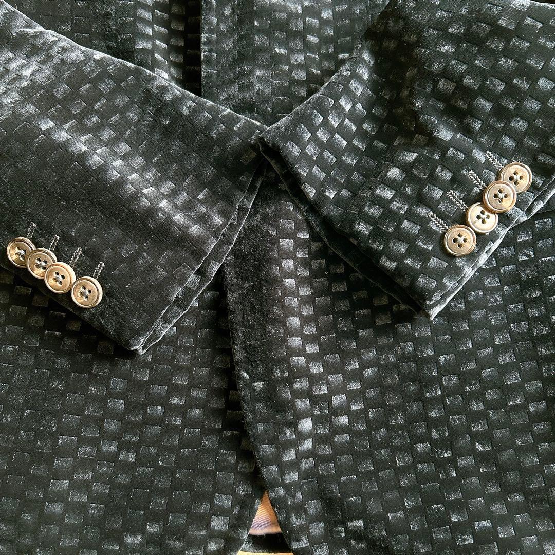 希少✨ アルマーニ テーラードジャケット ベロア ベルベット 格子柄 46