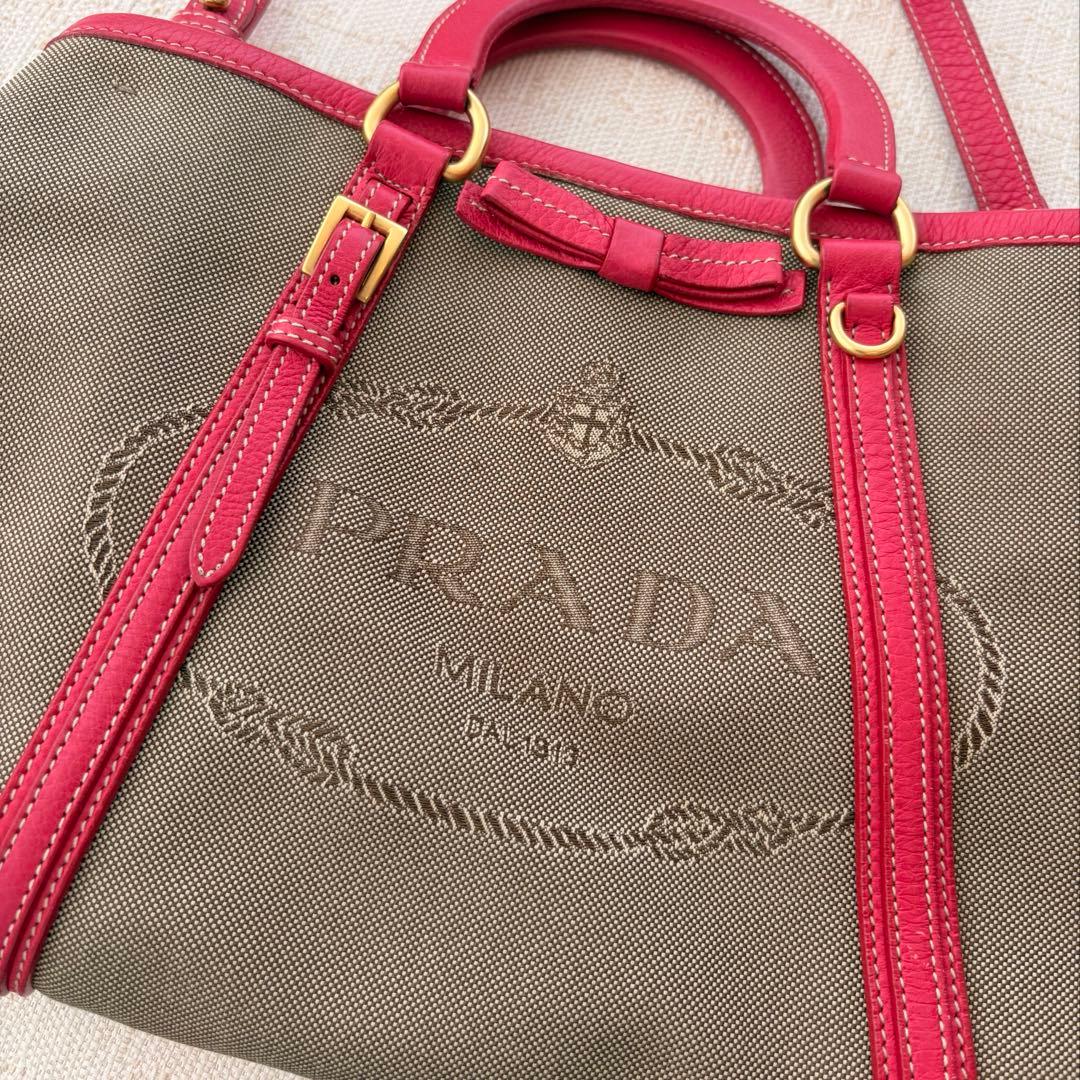 にゃんすけ様　PRADA カパナ　キャンバス　ロゴジャガード　ハンドバッグ