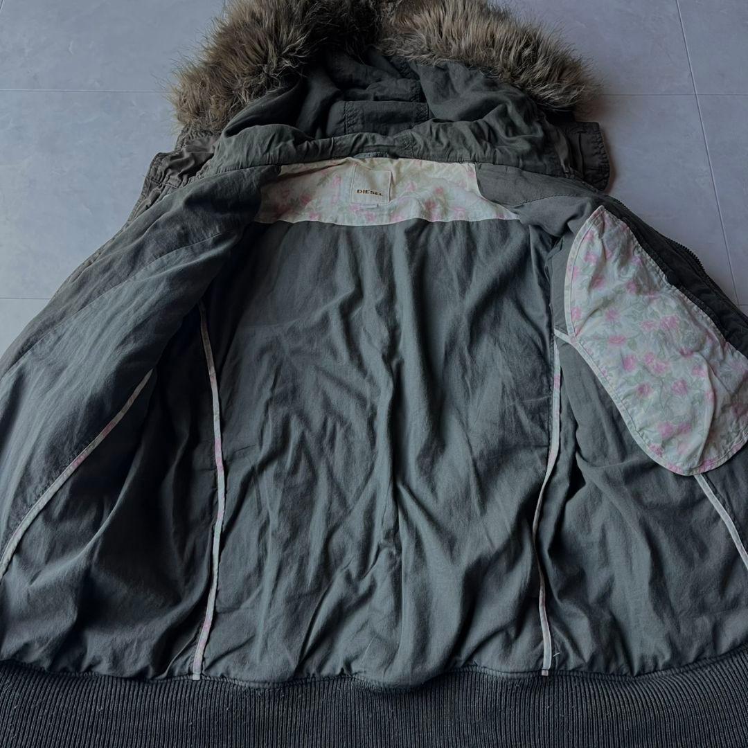 DIESEL 2way中綿フードファー ボンバー M カーキ フライトジャケット