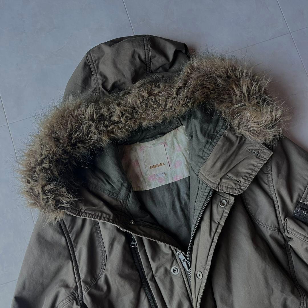 DIESEL 2way中綿フードファー ボンバー M カーキ フライトジャケット