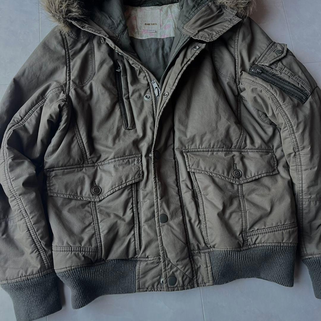 DIESEL 2way中綿フードファー ボンバー M カーキ フライトジャケット