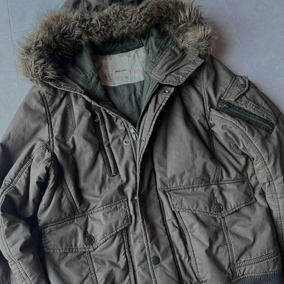 DIESEL 2way中綿フードファー ボンバー M カーキ フライトジャケット