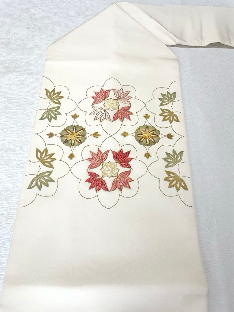 刺繍が美しい塩瀬九寸名古屋帯◇手刺繍 正絹 オフホワイト