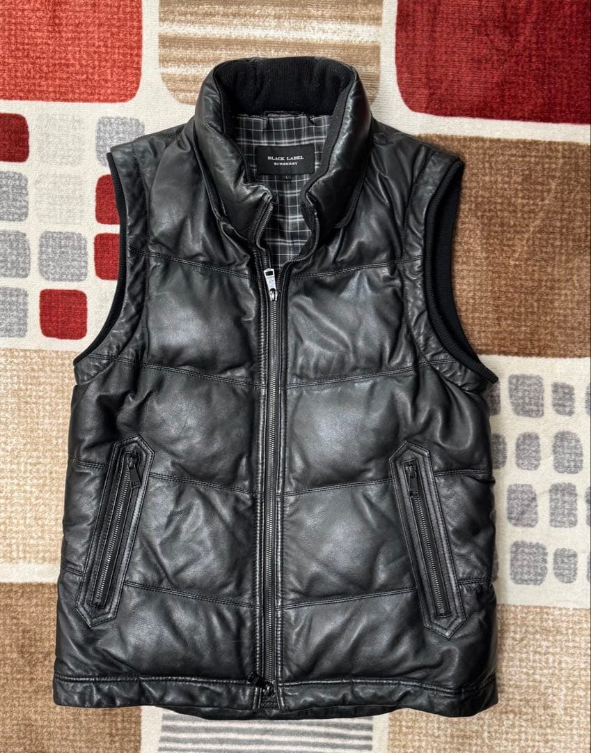 革のバーバリー BURBERRY BLACK LABEL ダウンベスト L