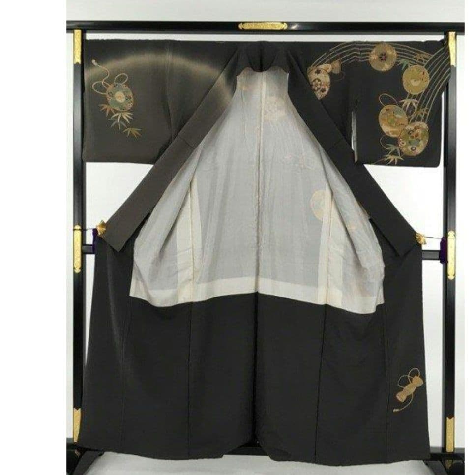 訪問着＊田村哲彦＊鼓柄染め分け草木染　身幅広め＊作家物落款