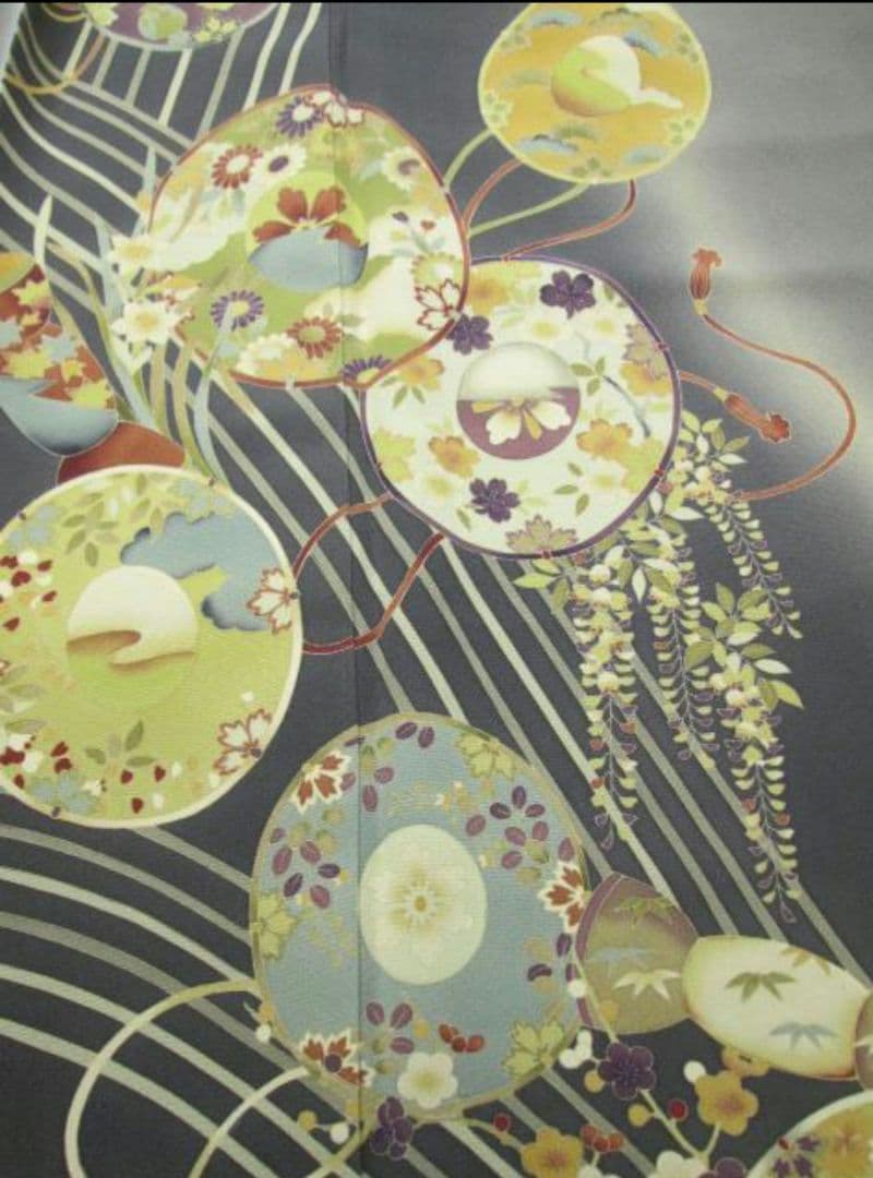 訪問着＊田村哲彦＊鼓柄染め分け草木染　身幅広め＊作家物落款