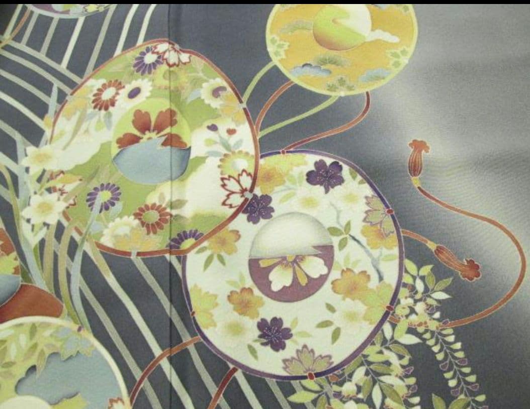 訪問着＊田村哲彦＊鼓柄染め分け草木染　身幅広め＊作家物落款