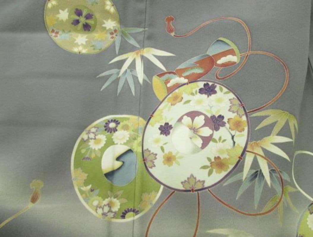 訪問着＊田村哲彦＊鼓柄染め分け草木染　身幅広め＊作家物落款