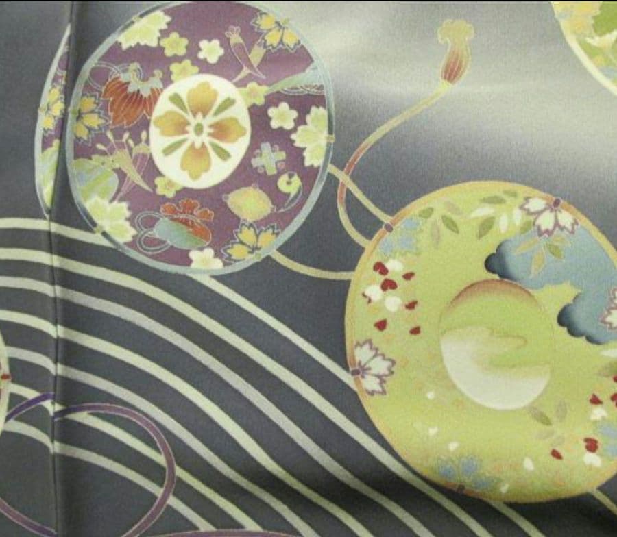 訪問着＊田村哲彦＊鼓柄染め分け草木染　身幅広め＊作家物落款