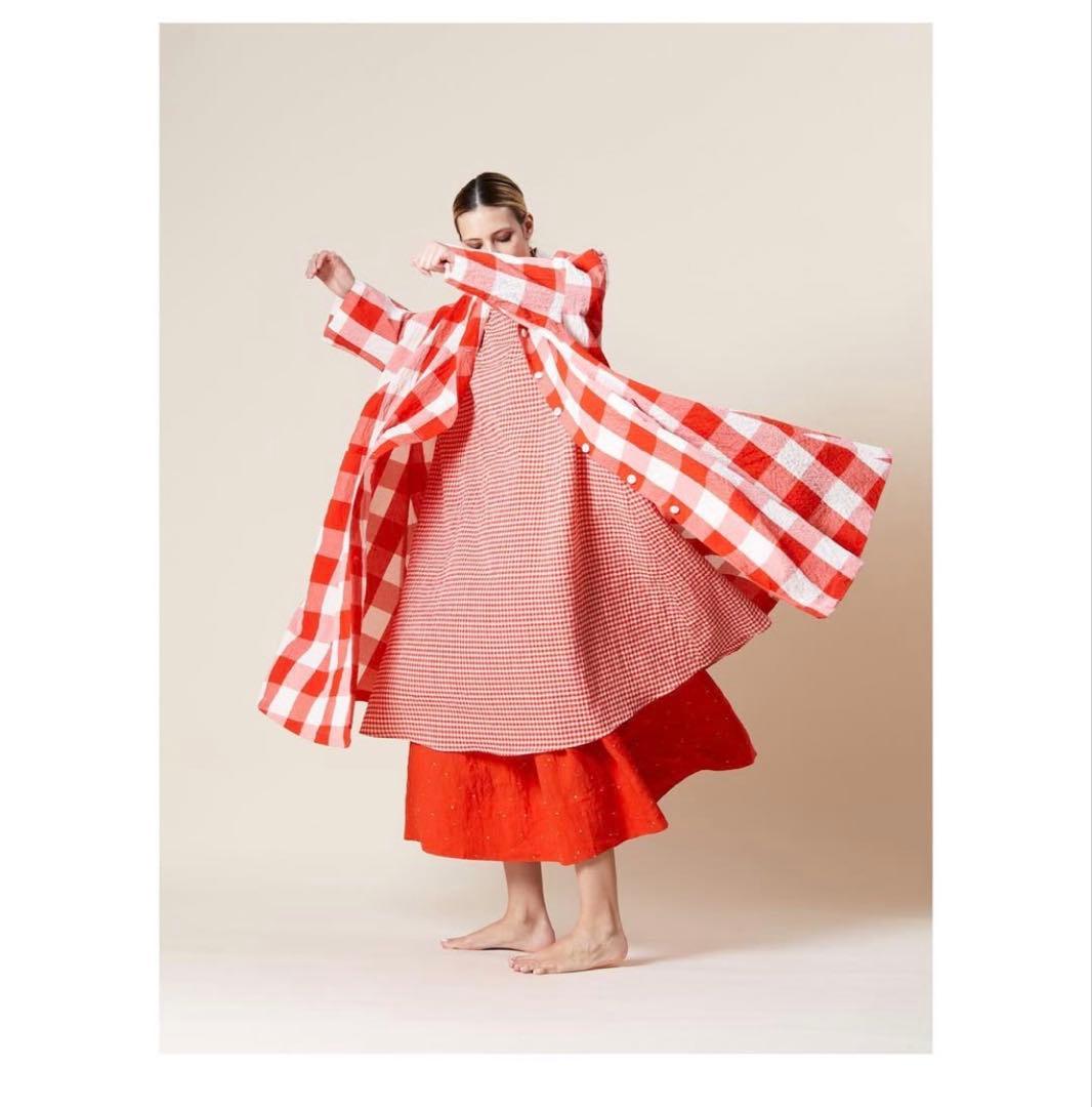 【美品】apuntob アプントビー ドロップショルダーワンピース　赤チェック