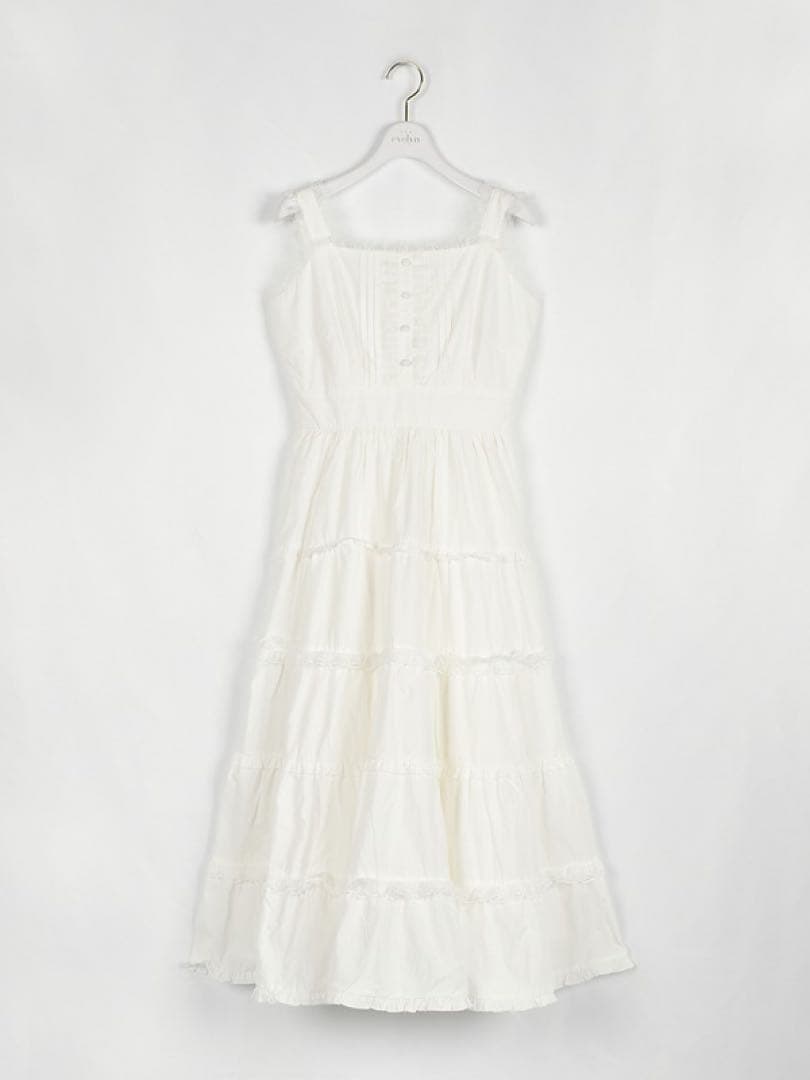 evelyn レースフリルティアードワンピース ホワイト オフ白
