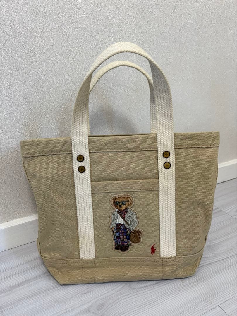 Ralph Lauren ポロベアベージュ刺繍ハンドバッグ